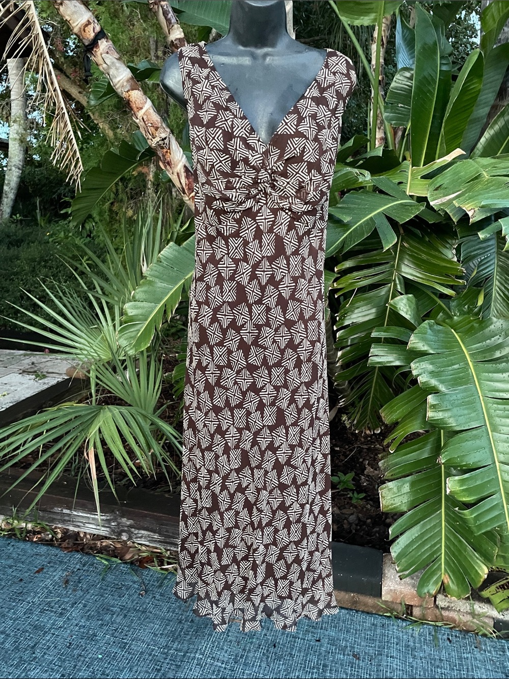 chocolate brown Geo print, pure silk tea dress